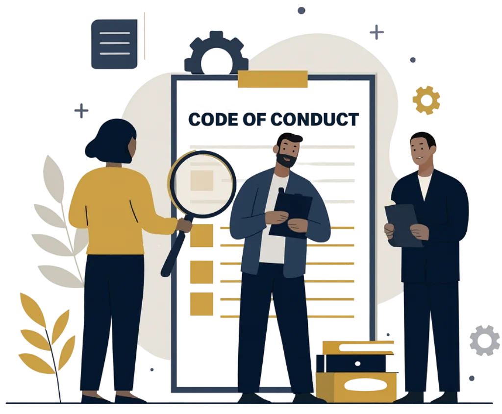 Flat-vector illustration of an SEO expert presenting a transparent white-hat optimisation dashboard with trust icons and progress visuals, representing ethical SEO practices for kitchen cleaning businesses.