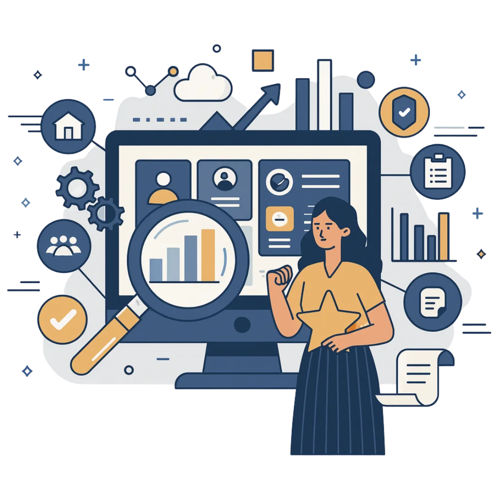 Flat-vector illustration of a full reputation repair system with review removal, content rebuilding, and 24/7 monitoring features for commercial cleaning brands.