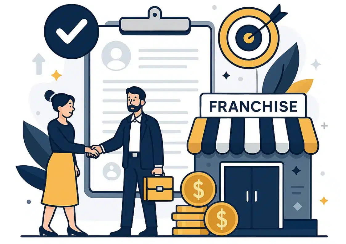 Flat-vector map illustration with connected franchise locations and SEO visibility indicators for cleaning businesses.